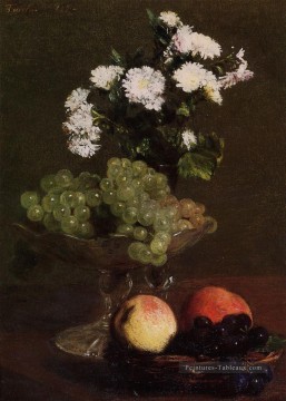  henri - Nature morte chrysanthèmes et raisins peintre de fleurs Henri Fantin Latour